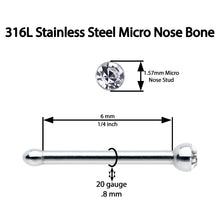 Load image into Gallery viewer, 20G Stainless Steel Crystalline Gem Micro Nose Bone
