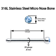 Load image into Gallery viewer, 20G Stainless Steel Light Blue Gem Micro Nose Bone
