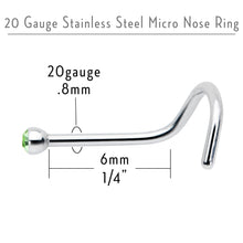 Load image into Gallery viewer, 20G Stainless Steel Green Gem Micro Nose Ring Twister
