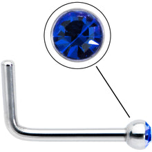 将图片加载到图库查看器，20G Stainless Steel Sapphire Blue Gem Micro Nose Ring L-Shaped
