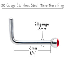 Load image into Gallery viewer, 20G Stainless Steel Ruby Red Gem Micro Nose Ring L-Shaped
