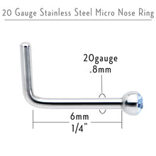 Load image into Gallery viewer, 20G Stainless Steel Light Blue Gem Micro Nose Ring L-Shaped

