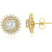 Load image into Gallery viewer, 14k Gold-Plated Brass Stud Earrings with 7mm Cubic Zirconia Center Stone
