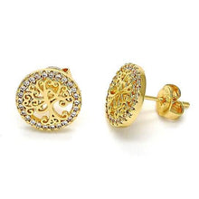 Load image into Gallery viewer, 14k Gold Filled High Polish Finish Crystal Tree of Life Stud Earrings
