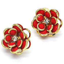 Load image into Gallery viewer, 14k Gold Filled High Polish Finsh Ruby Hibiscus Crystal Stud Earring
