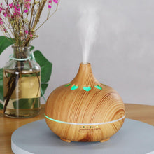 Load image into Gallery viewer, Modern Heart Shapes Aromatherapy Diffuser 550ml With  Remote Control Cool Mist Humidifier Ultrasonic Aroma Essential Oil Diffuser for Office Home Bedroom Living Room Study Yoga Spa - Wood Grain, 7 Colors LED Light
