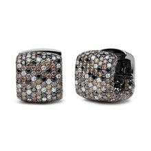Load image into Gallery viewer, Black Rhodium Plated 18K White Gold 12 5/8 Cttw Multi Color Diamond Square Domed Huggie Hoop Earrings  (Brown, Black, G-H Color, SI1-SI2 Clarity)
