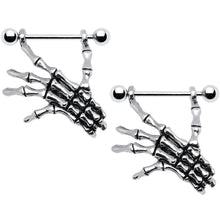 Load image into Gallery viewer, 14G 3/4 Skeleton Hand Dangle Nipple Shield Set
