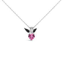 Load image into Gallery viewer, Sterling Silver Diamond Accent &amp; Created Pink Sapphire Angel Heart Pendant Necklace

