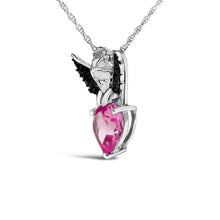 Load image into Gallery viewer, Sterling Silver Diamond Accent &amp; Created Pink Sapphire Angel Heart Pendant Necklace
