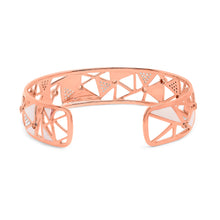 Load image into Gallery viewer, 14K Rose Gold 5/8 Cttw Diamond with Pink Tourmaline Open Cuff Bangle with White Enamel (G-H Color, SI1-SI2 Clarity) - 7"
