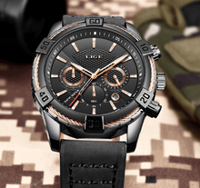 Load image into Gallery viewer, Men's Waterproof Watch With Chronometers Date Display Gold Detail Excellent Background Perfect Gift
