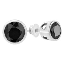 将图片加载到图库查看器，.925 Sterling Silver 4.00 Cttw Round Brilliant-Cut Black Diamond Bezel-Set Stud Earrings with Screw Backs (Fancy Color-Enhanced, I2-I3 Clarity)
