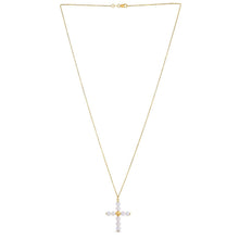 将图片加载到图库查看器，14k Yellow Gold Pearl Cross Pendant
