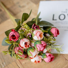Load image into Gallery viewer, 15heads/1 bundle Silk Tea Roses Bride Bouquet for Christmas Home Wedding New Year Decoration Fake Artificial Flowers Home Decor
