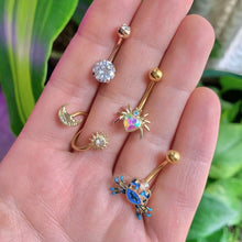 Load image into Gallery viewer, Aurora Gem Gold PVD Blue and Black Cutie Crab Belly Ring
