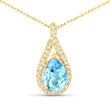 Load image into Gallery viewer, 0.89 Carat Genuine Swiss Blue Topaz and White Diamond 14K Yellow Gold Pendant
