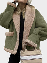 Load image into Gallery viewer, Fuzzy Collared Neck Long Sleeve Jacket with Buttoned Closure and Cozy Pockets
