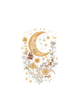 将图片加载到图库查看器，Celestial Moon Boho Flowers Vintage Unisex Bamboo/Cotton Graphic T-Shirt

