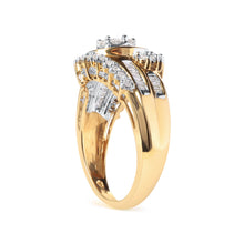 Load image into Gallery viewer, 10K Yellow Gold 1 Cttw Round and Baguette cut Diamond Cluster Swirl Band Ring (H-I Color, I1-I2 Clarity) - Ring Size 7
