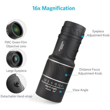 Load image into Gallery viewer, 16x52 Monocular Dual Focus Optics Zoom Telescope
