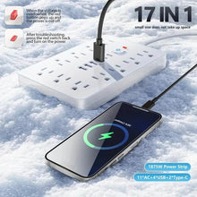 Load image into Gallery viewer, 17-in-1 Surge Protector Power Cord 5Ft Braided Flat Extension Cable with 6 USB Chargers, 2 USB C, 11 AC Power Outlets
