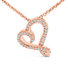 Load image into Gallery viewer, 14k Rose Gold Plated Silver 1/10 Cttw Diamond Open Heart Pendant Necklace
