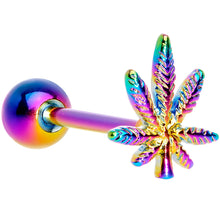 将图片加载到图库查看器，Rainbow Titanium Anodized 3-D Pot Leaf Barbell Tongue Ring
