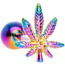 将图片加载到图库查看器，Rainbow Titanium Anodized 3-D Pot Leaf Barbell Tongue Ring
