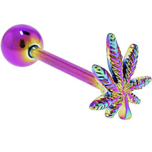 将图片加载到图库查看器，Rainbow Titanium Anodized 3-D Pot Leaf Barbell Tongue Ring
