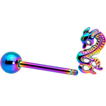 Load image into Gallery viewer, Rainbow Titanium Anodized 3-D Dragon  Barbell Tongue Ring
