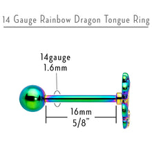 Load image into Gallery viewer, Rainbow Titanium Anodized 3-D Dragon  Barbell Tongue Ring
