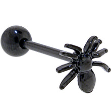 将图片加载到图库查看器，Black Titanium Anodized 3-D Spider Barbell Tongue Ring
