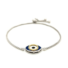 Load image into Gallery viewer, Sterling Silver Adjustable Two Toned Enameled Evil Eye Friendship Bracelet
