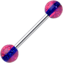 Load image into Gallery viewer, High Ball Blue Stripe Glitter Barbell Tongue Ring
