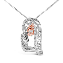 Load image into Gallery viewer, 14K Rose Gold Plated Sterling Silver 1/10 Cttw Diamond Paw &amp; Heart Pendant Necklace
