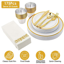 Load image into Gallery viewer, 175-Pieces: Disposable Gold Dinnerware Set
