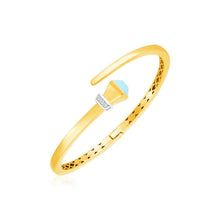 Load image into Gallery viewer, 14k Yellow Gold Crossover Style Hinged Bangle Bracelet with Turquoise and Diamonds
