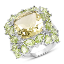 Load image into Gallery viewer, 9.38 Carat Genuine Lemon Quartz &amp; Peridot .925 Sterling Silver Ring
