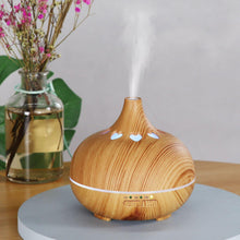 Load image into Gallery viewer, Modern Heart Shapes Aromatherapy Diffuser 550ml With  Remote Control Cool Mist Humidifier Ultrasonic Aroma Essential Oil Diffuser for Office Home Bedroom Living Room Study Yoga Spa - Wood Grain, 7 Colors LED Light
