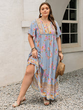 Load image into Gallery viewer, Pink Purple Plus Size Printed Flutter Sleeve Maxi Dress Elegant &amp; Flowy Dress Unique Design
