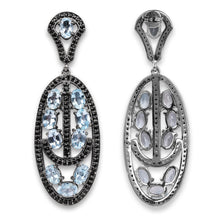 Load image into Gallery viewer, 13.80 Carat Genuine Blue Topaz and Black Spinel .925 Sterling Silver Earrings
