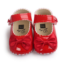 将图片加载到图库查看器，Red Princess Baby Girl Shoes Newborns Butterfly-knot PU Leather Shoes Infants Crib Soft Fashion Footwear Shoes
