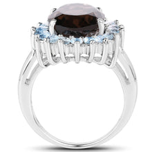 Load image into Gallery viewer, 6.79 Carat Genuine Smoky Quartz &amp; Blue Topaz .925 Sterling Silver Ring
