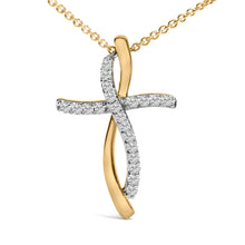 Load image into Gallery viewer, 14K Yellow Gold Plated Sterling Silver 1/4 Cttw Diamond Cross Pendant Necklace
