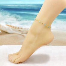 Load image into Gallery viewer, 18k Gold Filled High Finish Polish Turquoise Ball Ankle Bracelet

