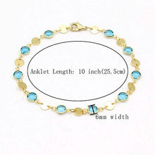 Load image into Gallery viewer, 18k Gold Filled High Polish Finish Aquamarine Crystal Ankle Bracelet
