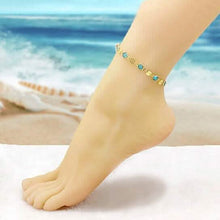 Load image into Gallery viewer, 18k Gold Filled High Polish Finish Aquamarine Crystal Ankle Bracelet
