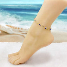Load image into Gallery viewer, 18k Gold Filled High Polish Finish Blue Crystal Ankle Bracelet
