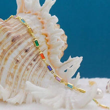 Load image into Gallery viewer, 18k Gold Filled High Polish Finish Gold And Multi Color Dark Crystal Baguette Anklet
